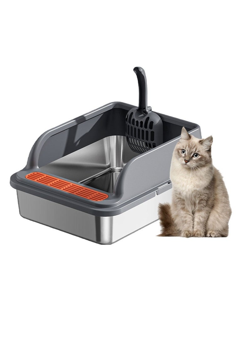 كيدل صندوق ملء الفضي لقطط النحاس مع حوض ملء معدني ذو جوانب عالية للحيوانات الصغيرة مع ملعقة سهلة التنظيف - Image 1